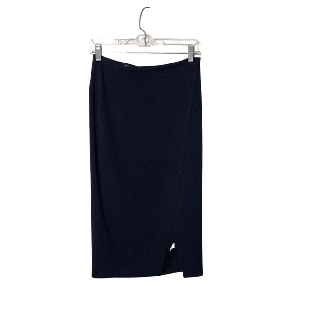 Erika Schrieber NWT Black Wrap Midi Skirt Women's Size XS Made in USA Stretch